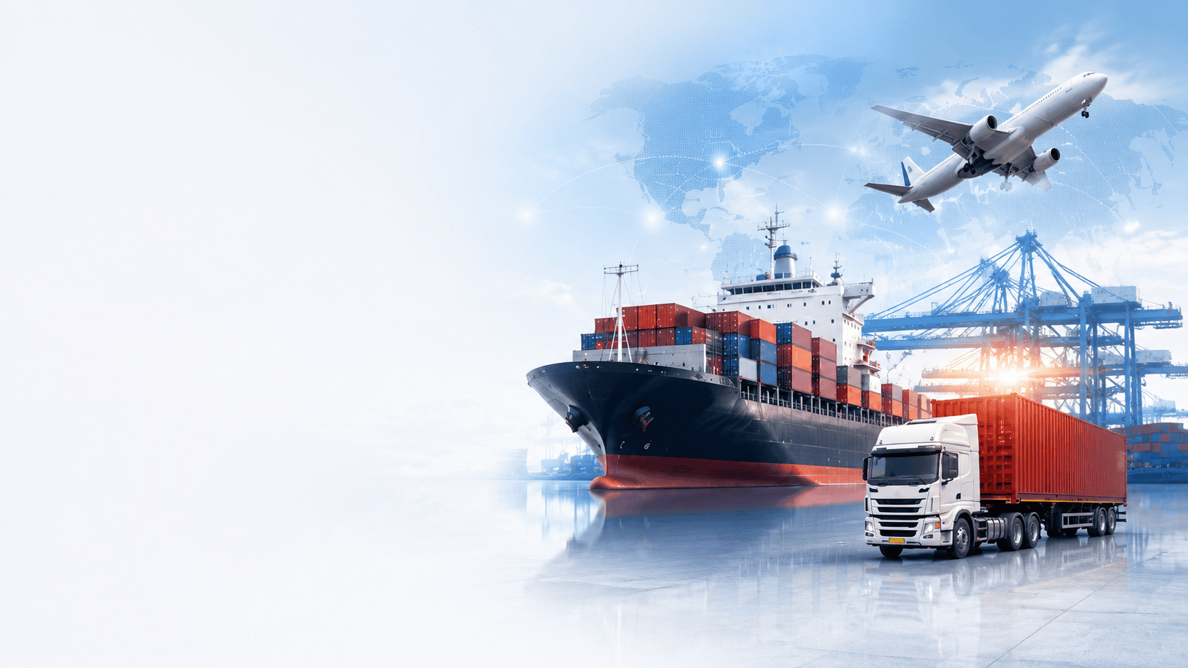 Transporte y logística internacional por vía marítima, aérea y terrestre